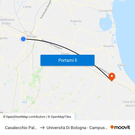 Casalecchio Palasport to Università Di Bologna - Campus Di Cesena map