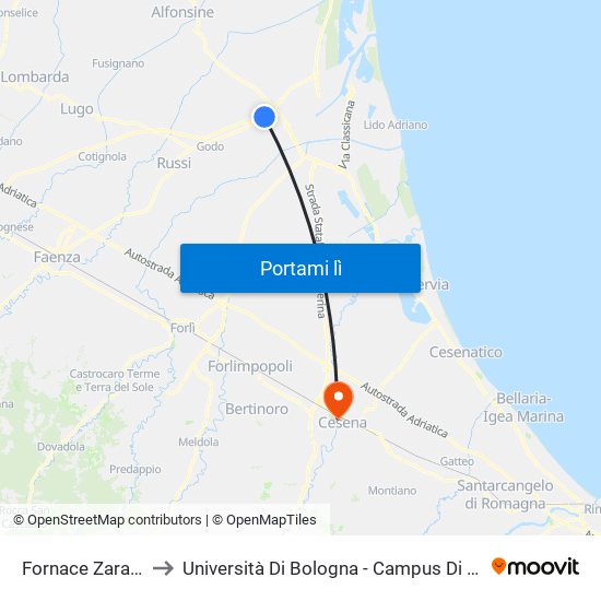 Fornace Zarattini to Università Di Bologna - Campus Di Cesena map