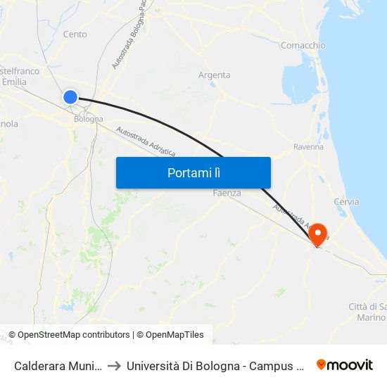 Calderara Municipio to Università Di Bologna - Campus Di Cesena map