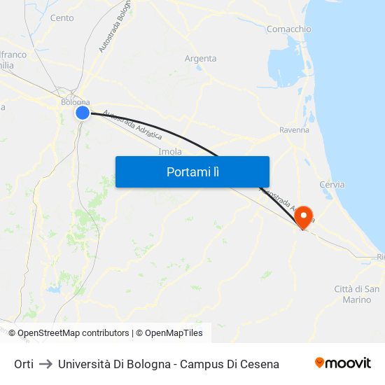 Orti to Università Di Bologna - Campus Di Cesena map
