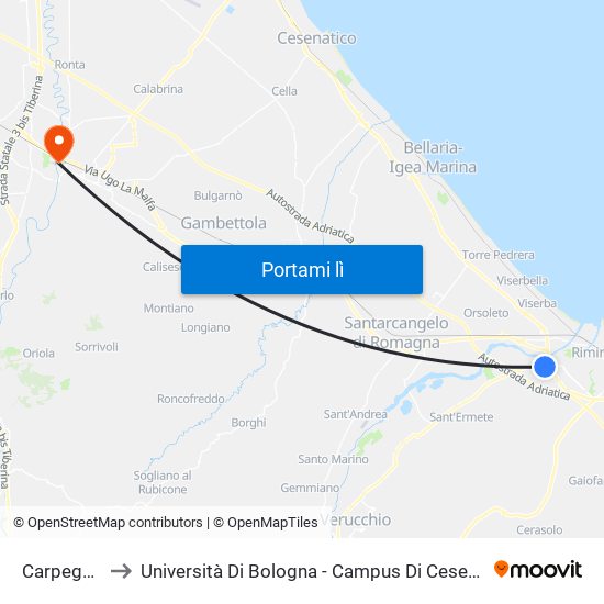 Carpegna to Università Di Bologna - Campus Di Cesena map