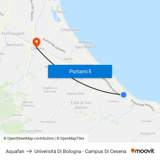 Aquafan to Università Di Bologna - Campus Di Cesena map