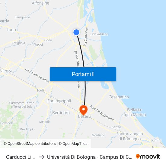 Carducci Liceo to Università Di Bologna - Campus Di Cesena map