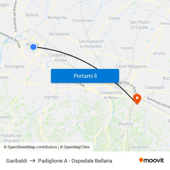 Garibaldi to Padiglione A - Ospedale Bellaria map