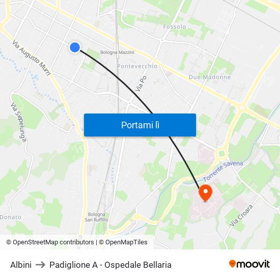 Albini to Padiglione A - Ospedale Bellaria map
