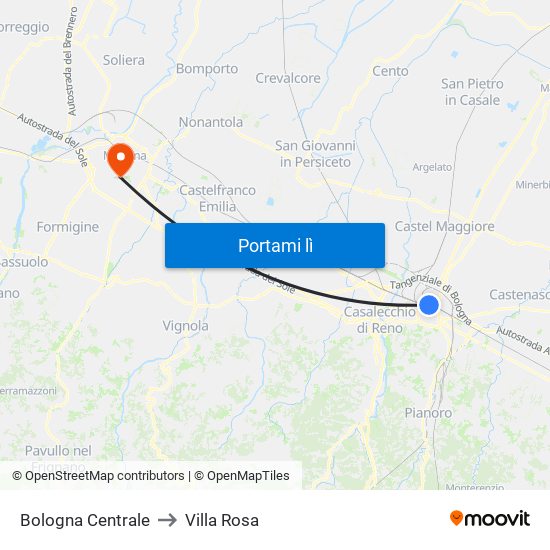 Bologna Centrale to Villa Rosa map