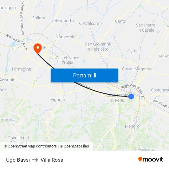 Ugo Bassi to Villa Rosa map