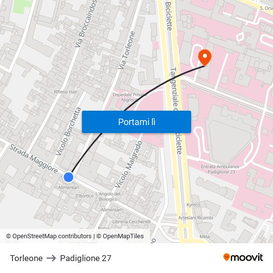 Torleone to Padiglione 27 map