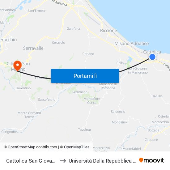 Cattolica-San Giovanni-Gabicce to Università Della Repubblica Di San Marino map