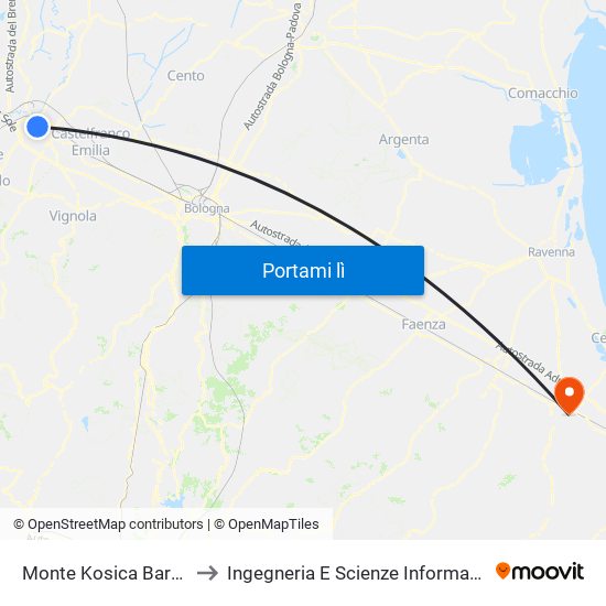 Monte Kosica Barozzi to Ingegneria E Scienze Informatiche map