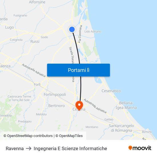 Ravenna to Ingegneria E Scienze Informatiche map