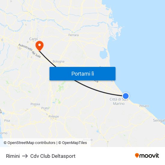 Rimini to Cdv Club Deltasport map