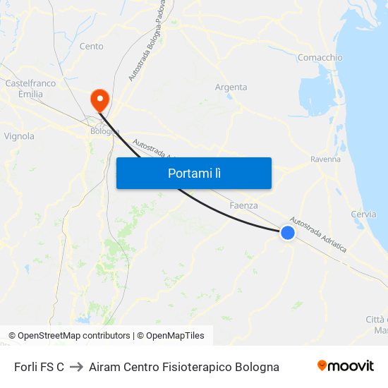 Forli FS C to Airam Centro Fisioterapico Bologna map