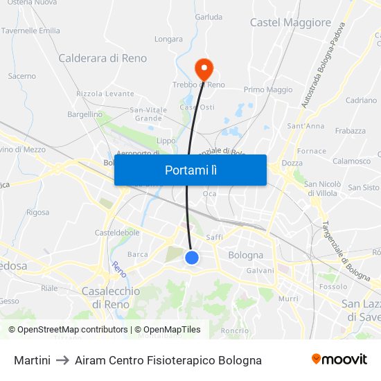 Martini to Airam Centro Fisioterapico Bologna map