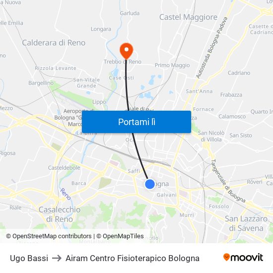 Ugo Bassi to Airam Centro Fisioterapico Bologna map