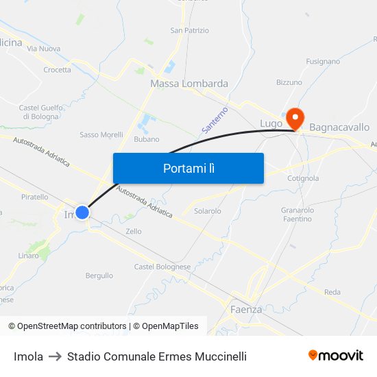 Imola to Stadio Comunale Ermes Muccinelli map