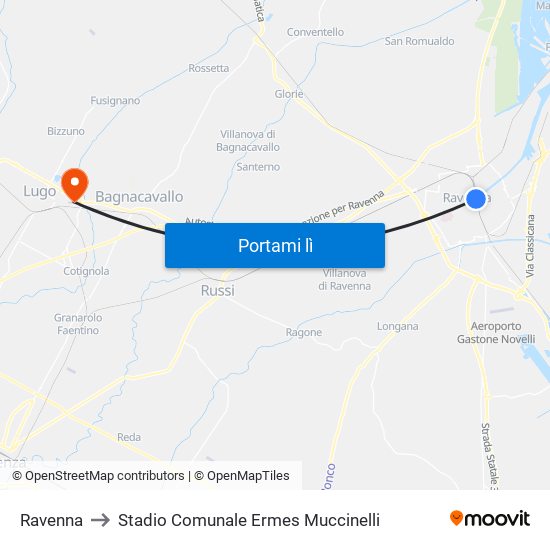 Ravenna to Stadio Comunale Ermes Muccinelli map