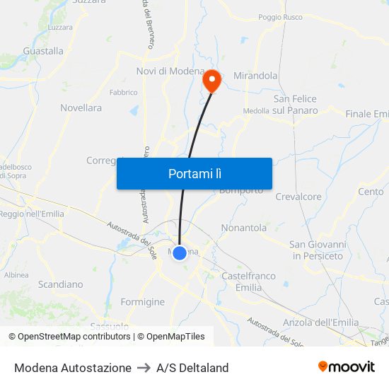 Modena  Autostazione to A/S Deltaland map