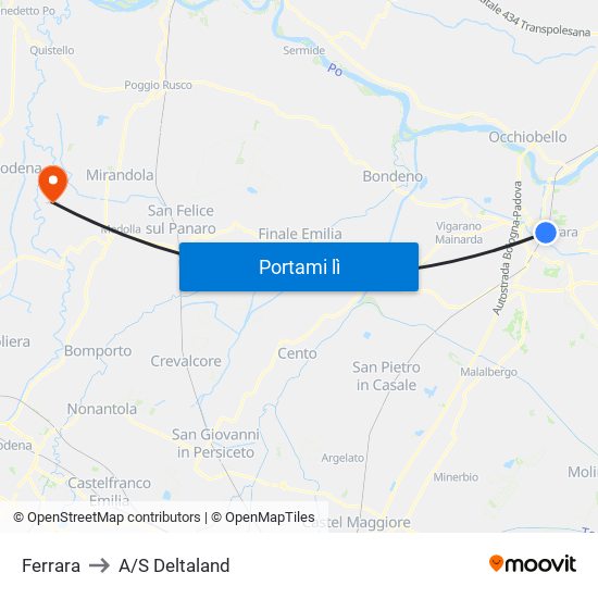 Ferrara to A/S Deltaland map