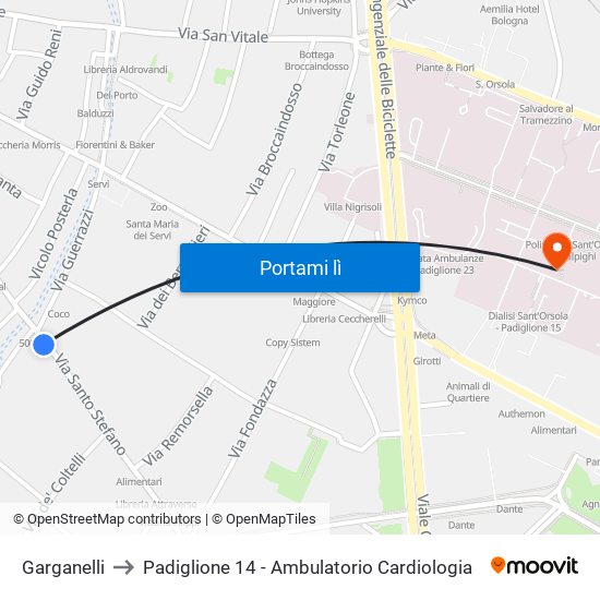 Garganelli to Padiglione 14 - Ambulatorio Cardiologia map