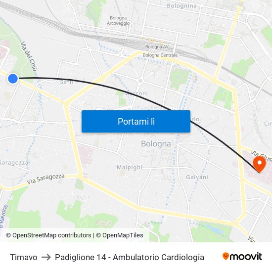 Timavo to Padiglione 14 - Ambulatorio Cardiologia map