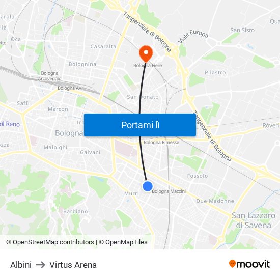 Albini to Virtus Arena map