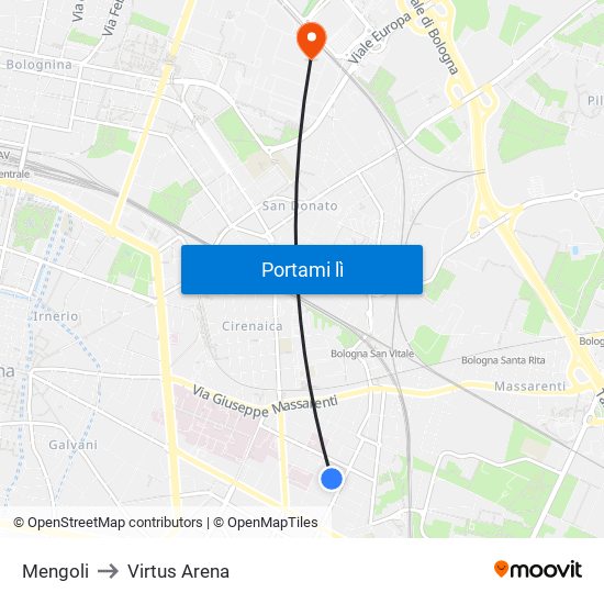 Mengoli to Virtus Arena map