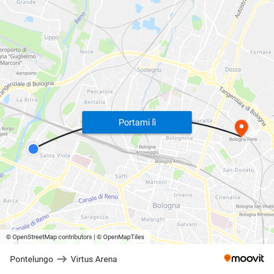 Pontelungo to Virtus Arena map