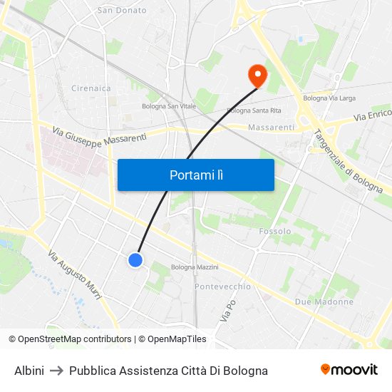 Albini to Pubblica Assistenza Città Di Bologna map
