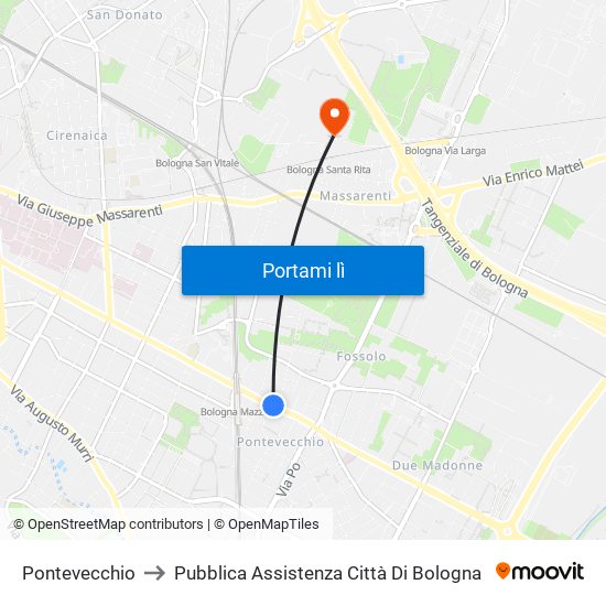 Pontevecchio to Pubblica Assistenza Città Di Bologna map