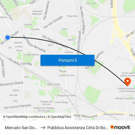 Mercato San Donato to Pubblica Assistenza Città Di Bologna map