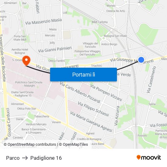 Parco to Padiglione 16 map