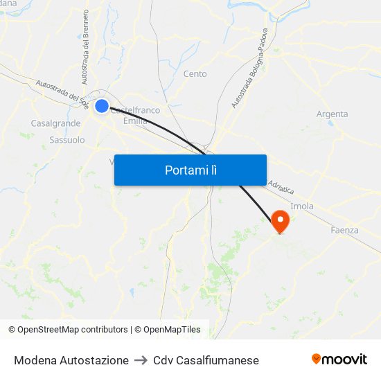 Modena Autostazione to Cdv Casalfiumanese map