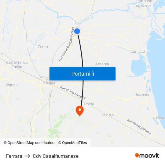 Ferrara to Cdv Casalfiumanese map