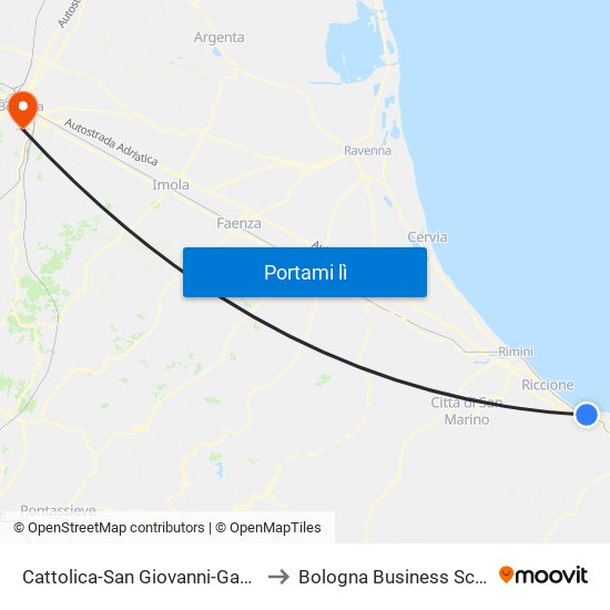 Cattolica-San Giovanni-Gabicce to Bologna Business School map