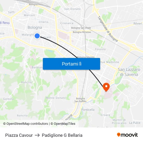 Piazza Cavour to Padiglione G Bellaria map