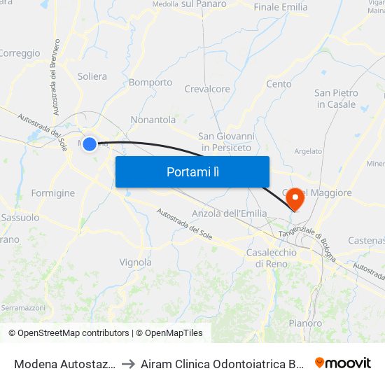 Modena Autostazione to Airam Clinica Odontoiatrica Bologna map