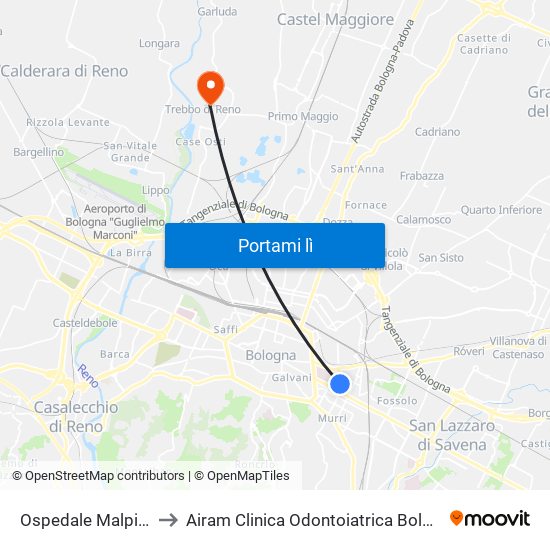 Ospedale Malpighi to Airam Clinica Odontoiatrica Bologna map