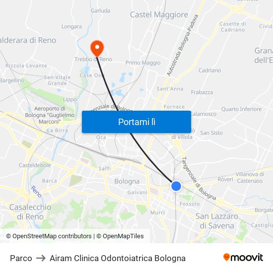 Parco to Airam Clinica Odontoiatrica Bologna map