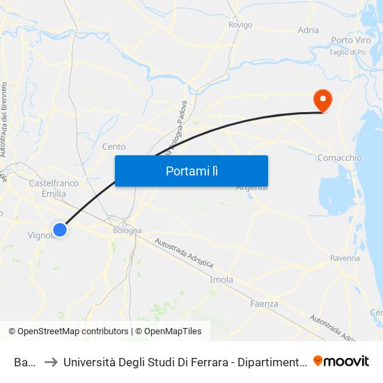 Bazzano to Università Degli Studi Di Ferrara - Dipartimento Di Infermieristica - Sede Di Codigoro map