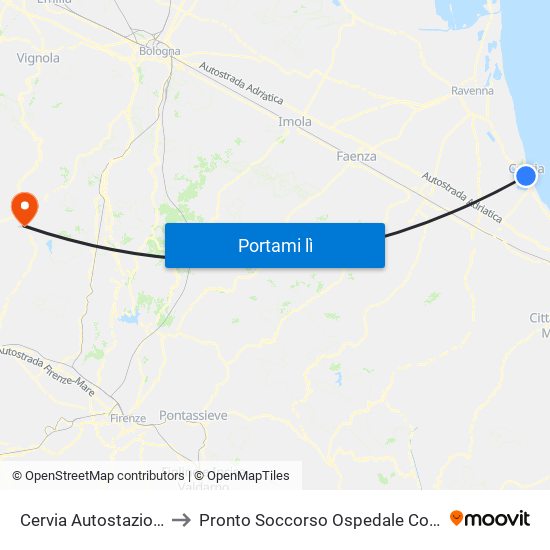 Cervia Autostazione to Pronto Soccorso Ospedale Costa map