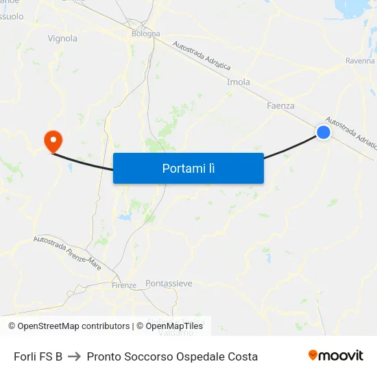Forli FS B to Pronto Soccorso Ospedale Costa map