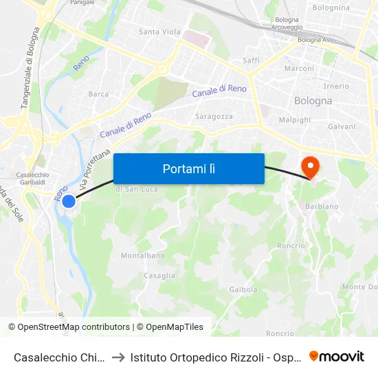 Casalecchio Chiusa to Istituto Ortopedico Rizzoli - Ospedale map