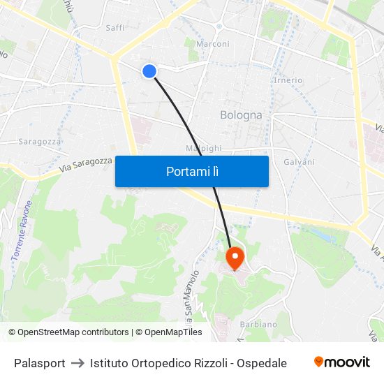 Palasport to Istituto Ortopedico Rizzoli - Ospedale map