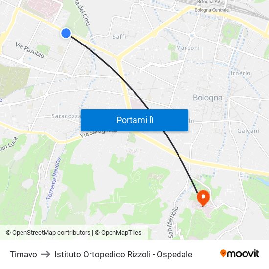 Timavo to Istituto Ortopedico Rizzoli - Ospedale map