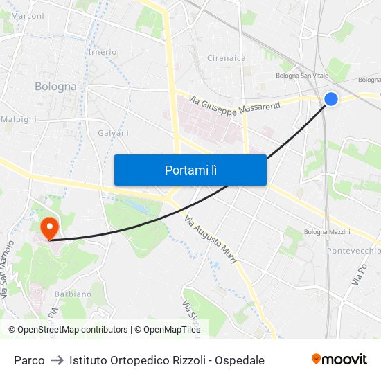 Parco to Istituto Ortopedico Rizzoli - Ospedale map