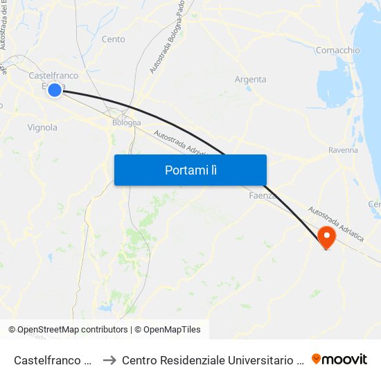 Castelfranco Emilia to Centro Residenziale Universitario Bertinoro map