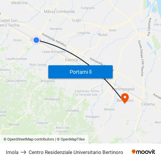 Imola to Centro Residenziale Universitario Bertinoro map