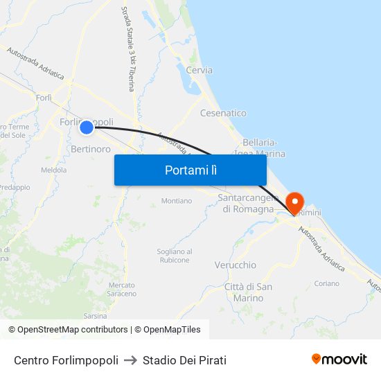 Centro Forlimpopoli to Stadio Dei Pirati map