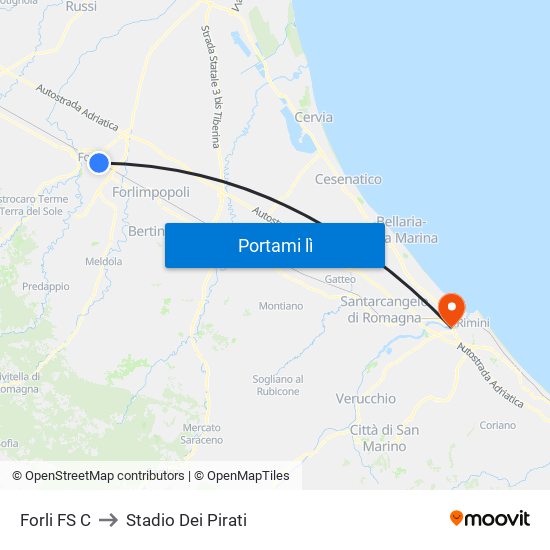 Forli FS C to Stadio Dei Pirati map